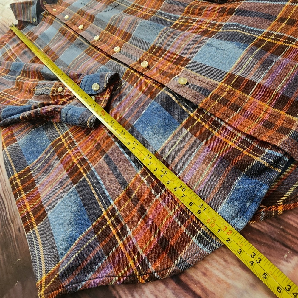Franklin Flannels XL Shirt Mens Upcycled Vintage Orange Blue‎ Button Down Grunge - Picture 7 of 7